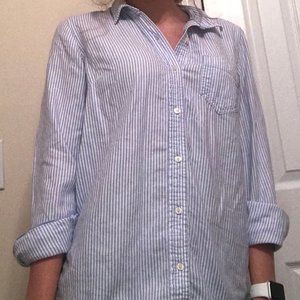 Blue and White Stripped Boyfriend Fit Collar Shirt